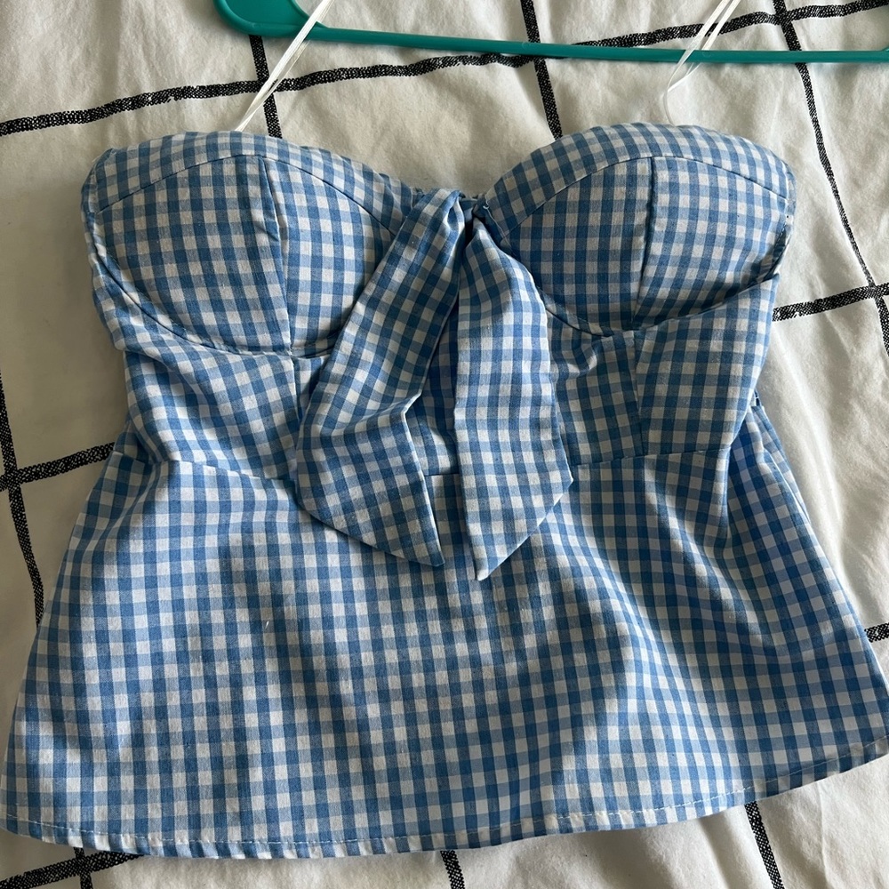 strapless checkered top
